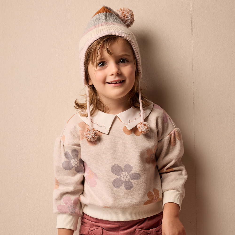 PIPPY 可愛花朵緹花花邊大領片長袖上衣 米