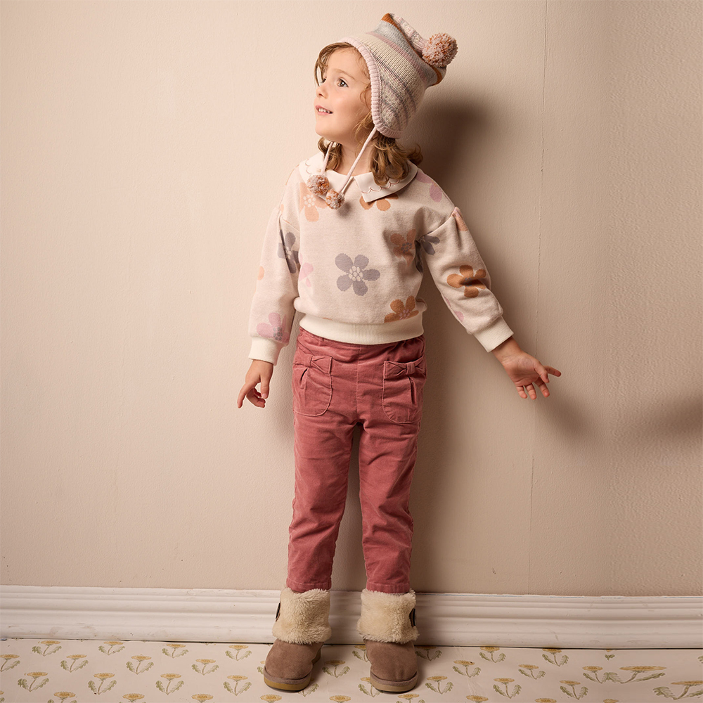 PIPPY 可愛花朵緹花花邊大領片長袖上衣 米