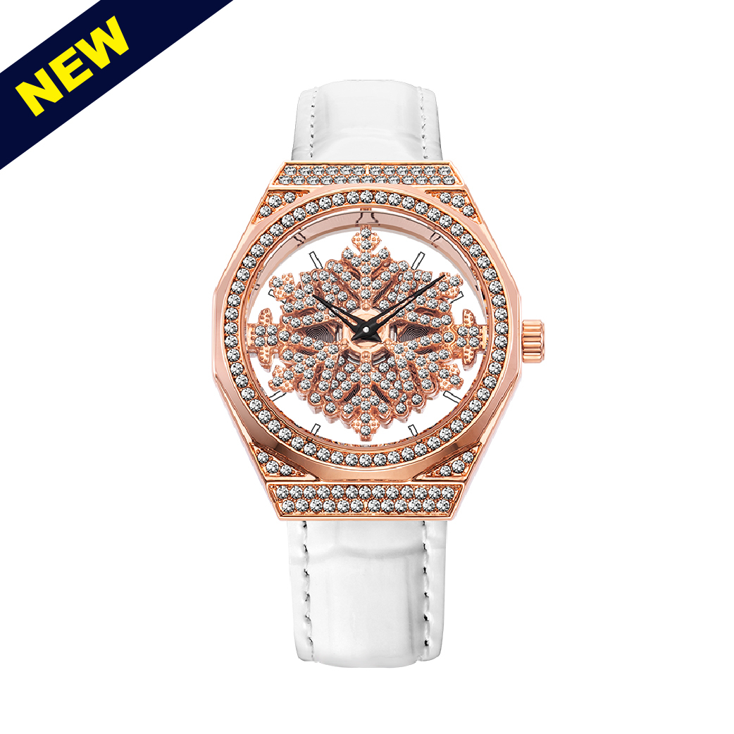 【 Ronmar 羅馬】 RMLK01GO 時來運轉雪花錶盤 晶鑽 鏤空 真皮 石英 手錶