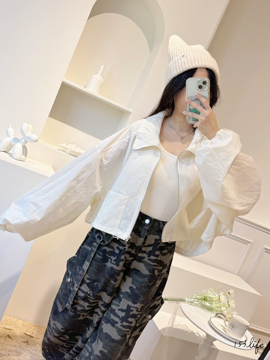 |現貨|刷刷布雙口袋翻領超長袖外套(杏)