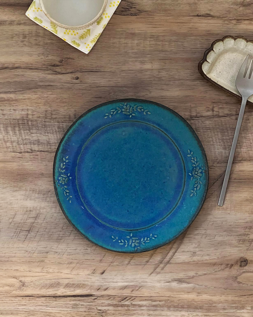 益子燒 玫瑰22cm圓餐碟｜職人 若林健吾