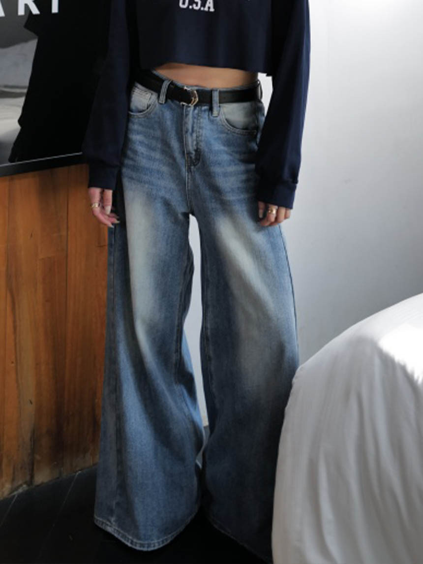 附皮帶牛仔落地寬褲*2色