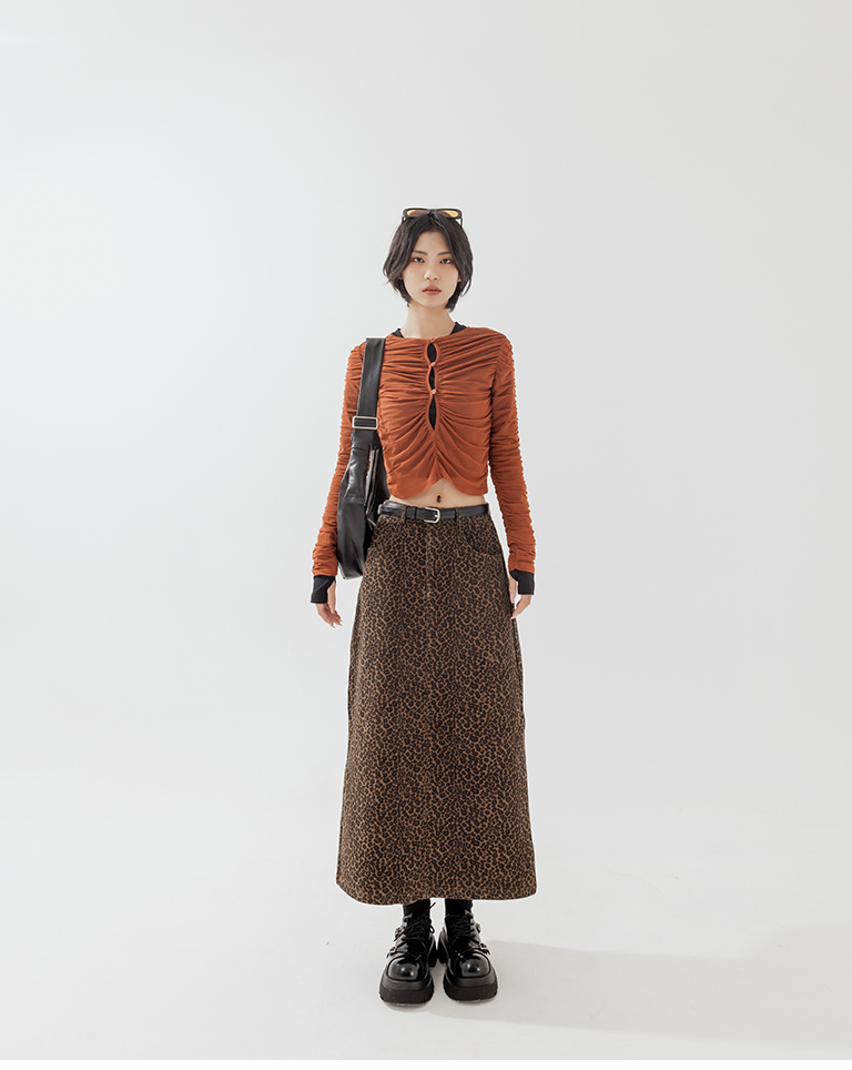 Leopard print maxi dress with belt S/M/L【03021675】in stock+pre-order