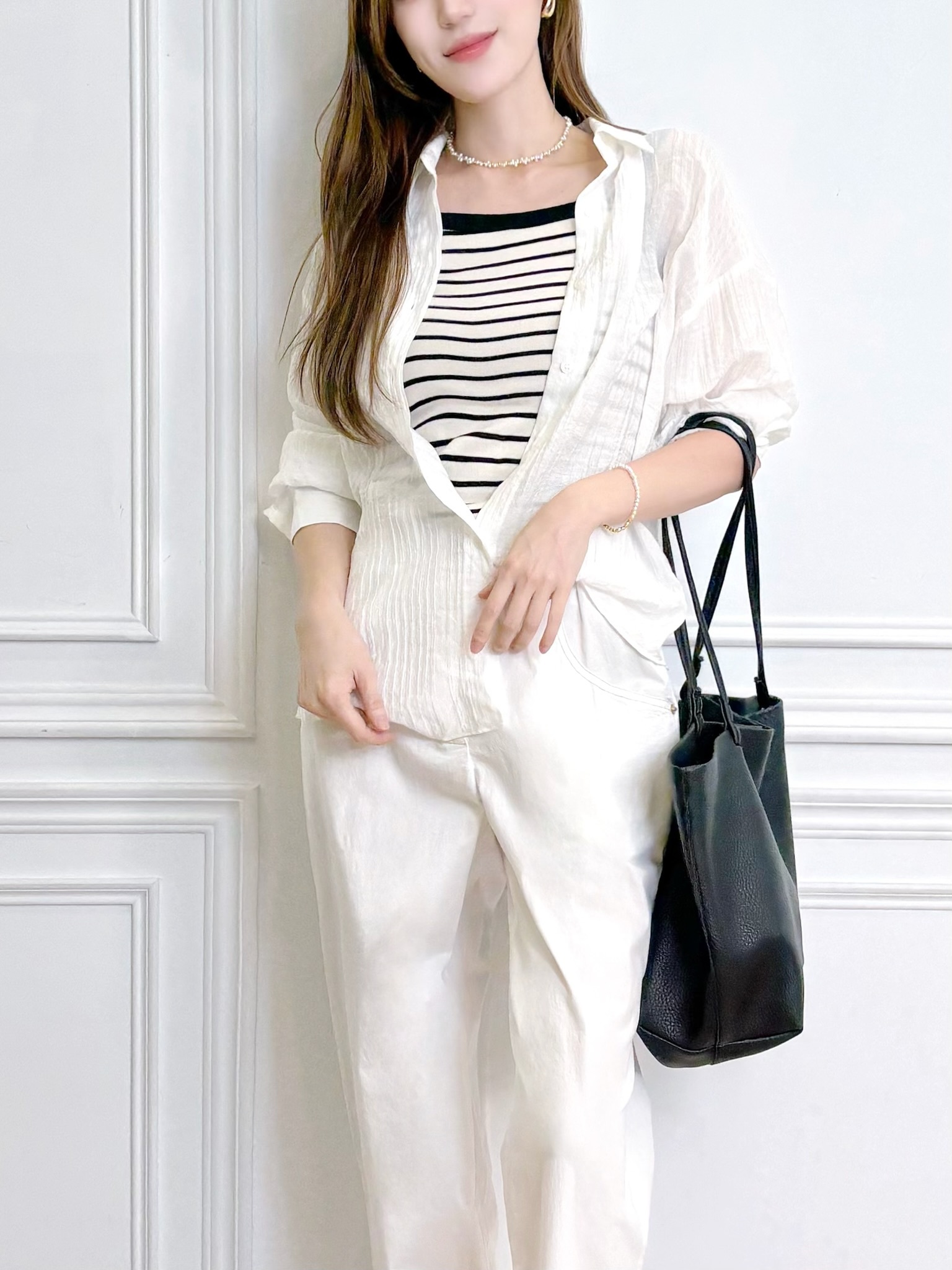 後扭結揉皺感襯衫