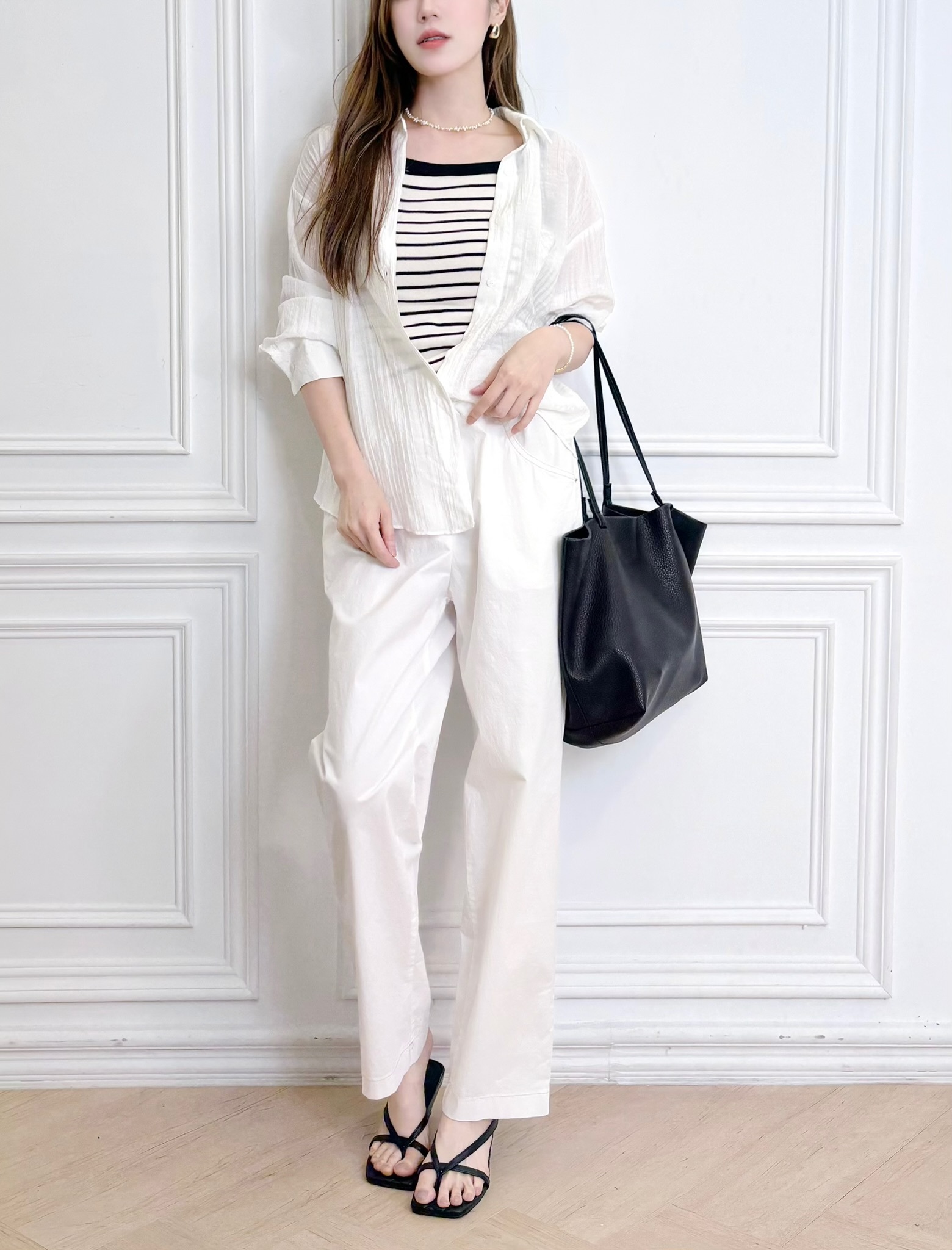 橫條紋滾邊撞色細肩帶背心