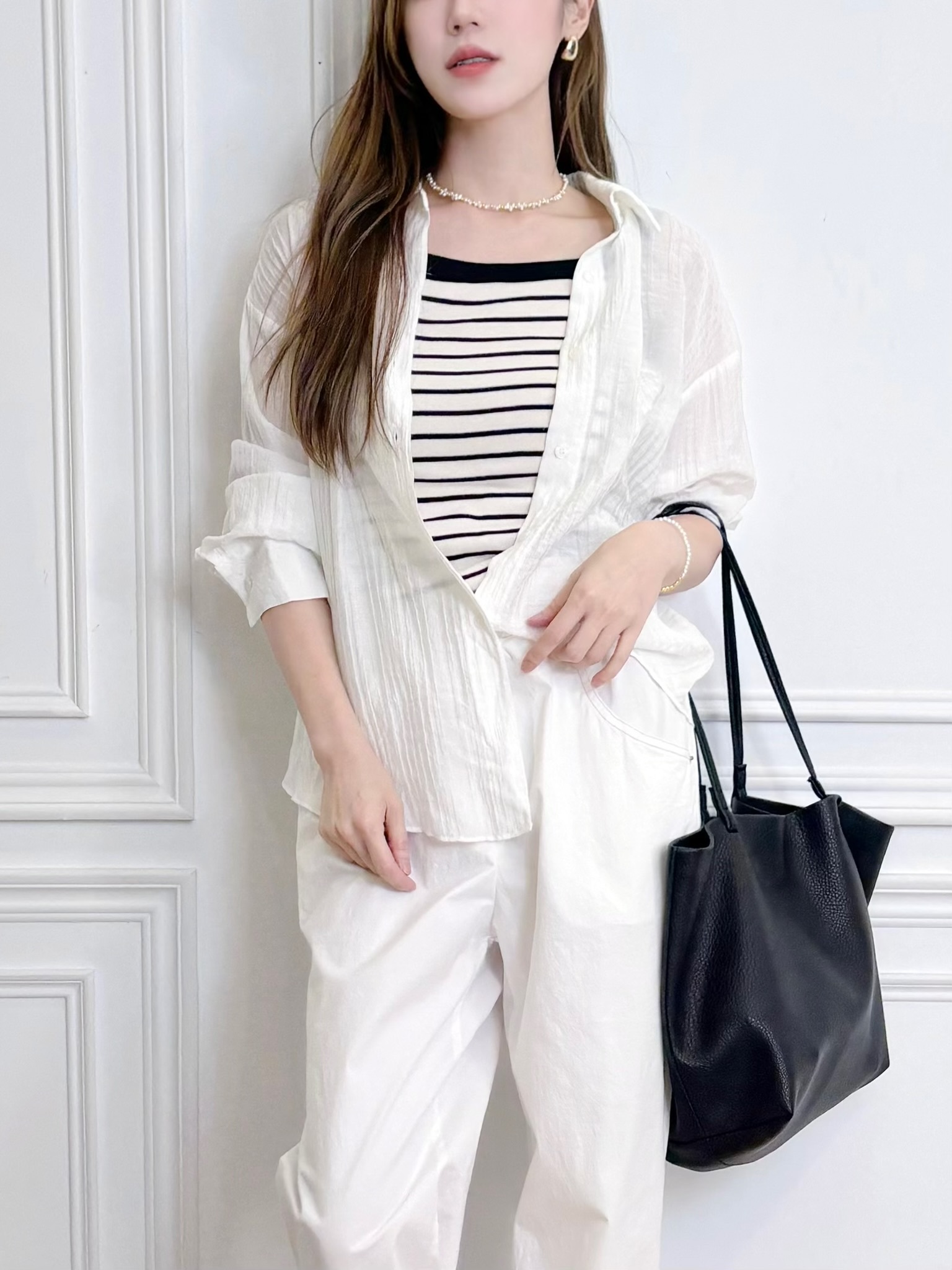 橫條紋滾邊撞色細肩帶背心