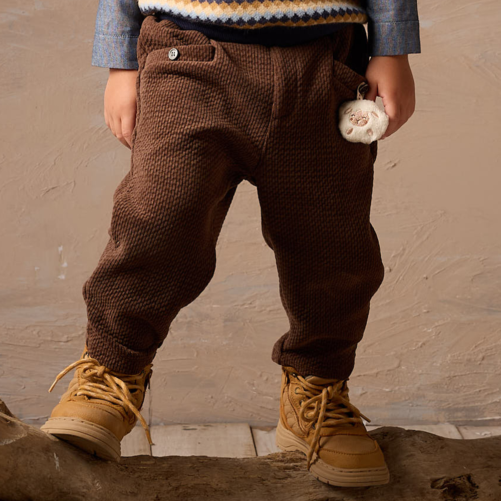 PIPPY 立體小綿羊吊飾鬆緊帶腰圍長褲 咖啡