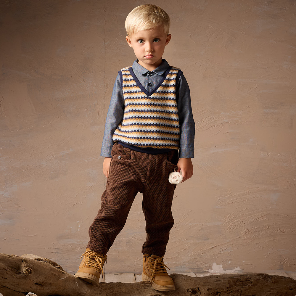 PIPPY 立體小綿羊吊飾鬆緊帶腰圍長褲 咖啡