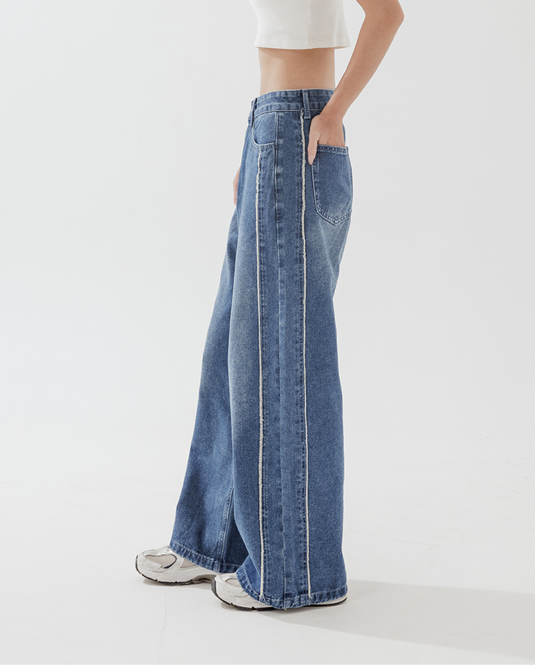 Paneled straight-leg jeans S/M/L/XL【04011843】in stock+pre-order