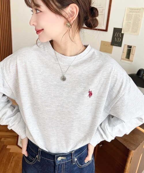 日本🇯🇵連線 Moment+ x U.S. POLO ASSN. 基本款素色刺繡長袖T恤 刺繡 休閒 長袖 落肩 T恤 4色(任買兩件711免運)/預購