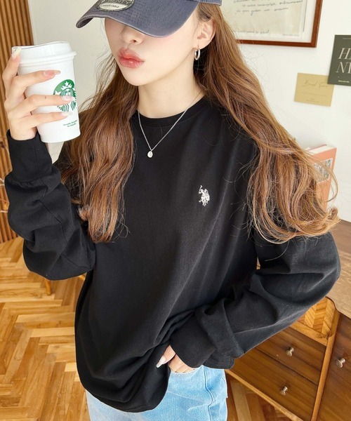 日本🇯🇵連線 Moment+ x U.S. POLO ASSN. 基本款素色刺繡長袖T恤 刺繡 休閒 長袖 落肩 T恤 4色(任買兩件711免運)/預購