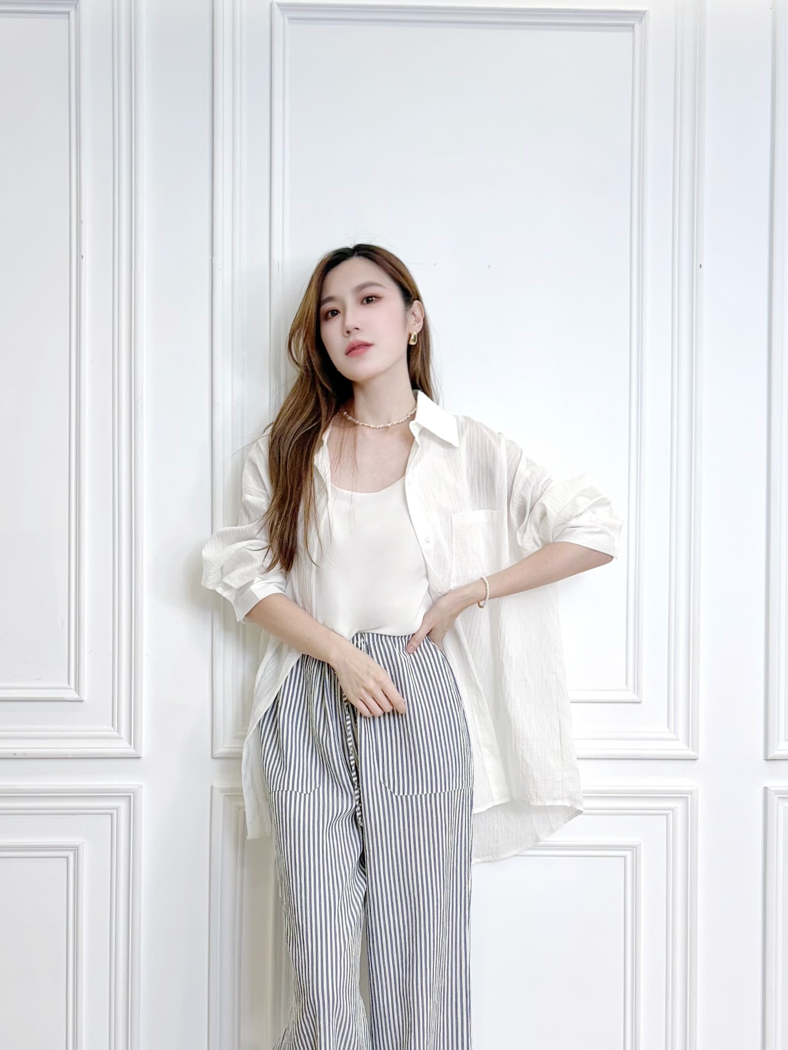 素面紋理感長袖襯衫