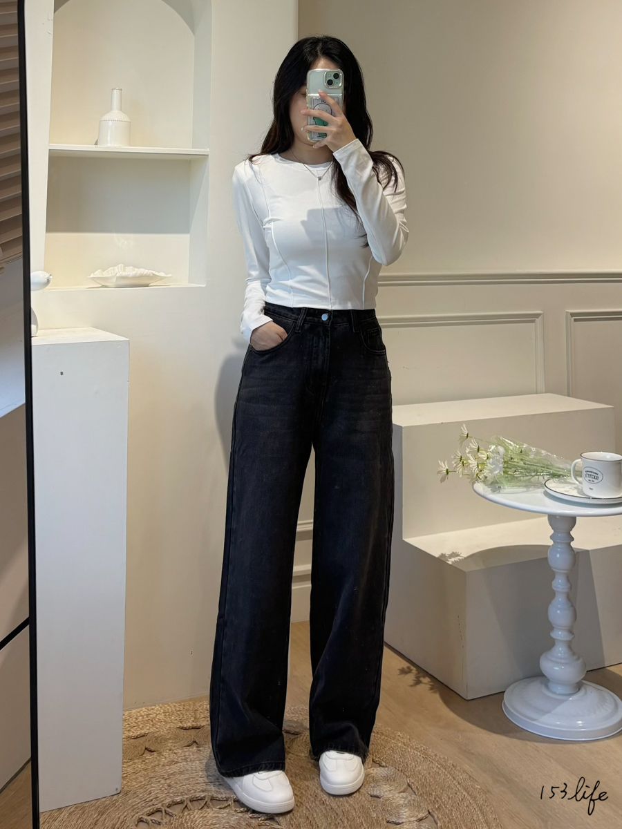 |預購|簡約黑灰牛仔寬褲(S-XL)