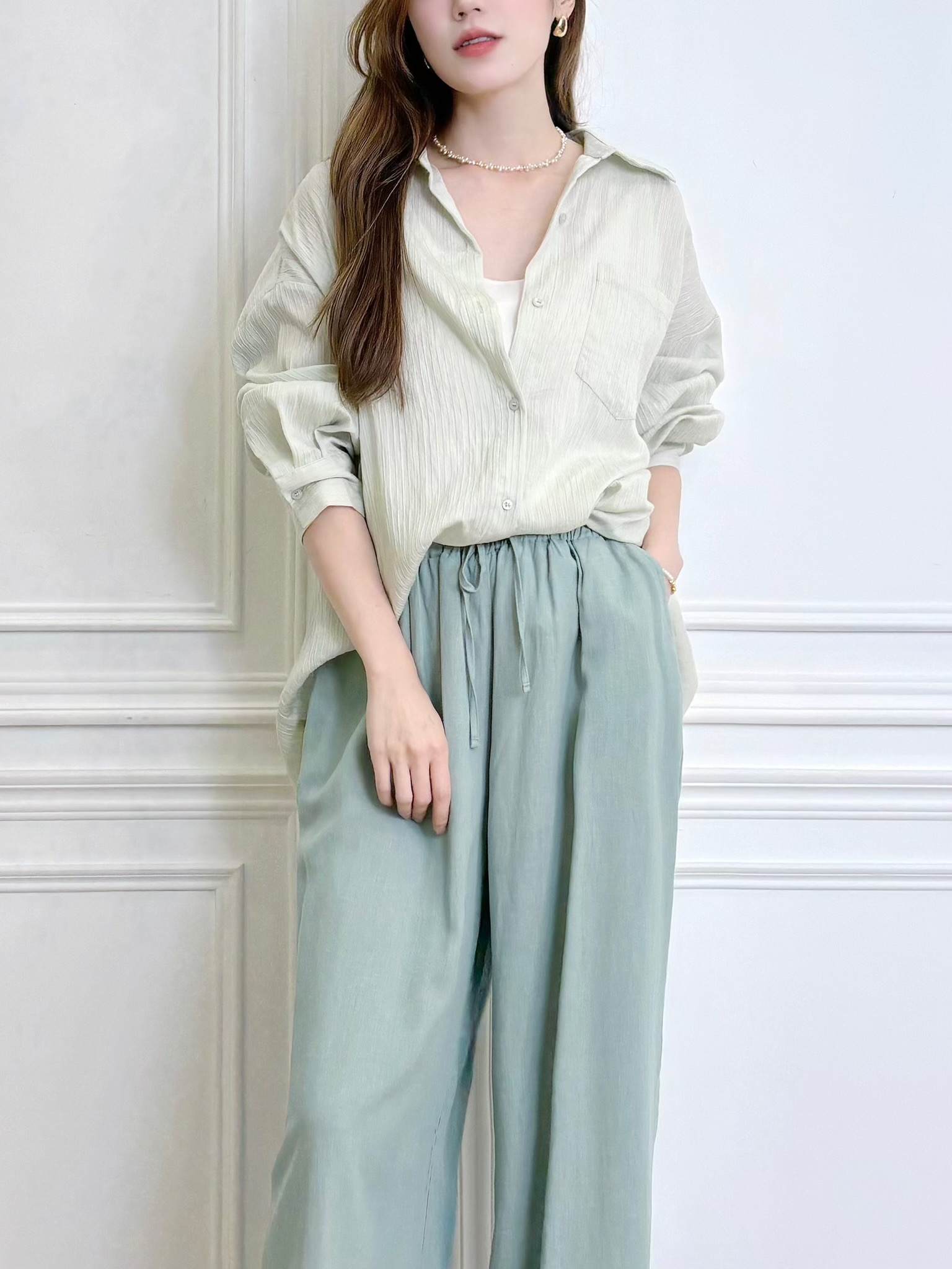 素面紋理感長袖襯衫