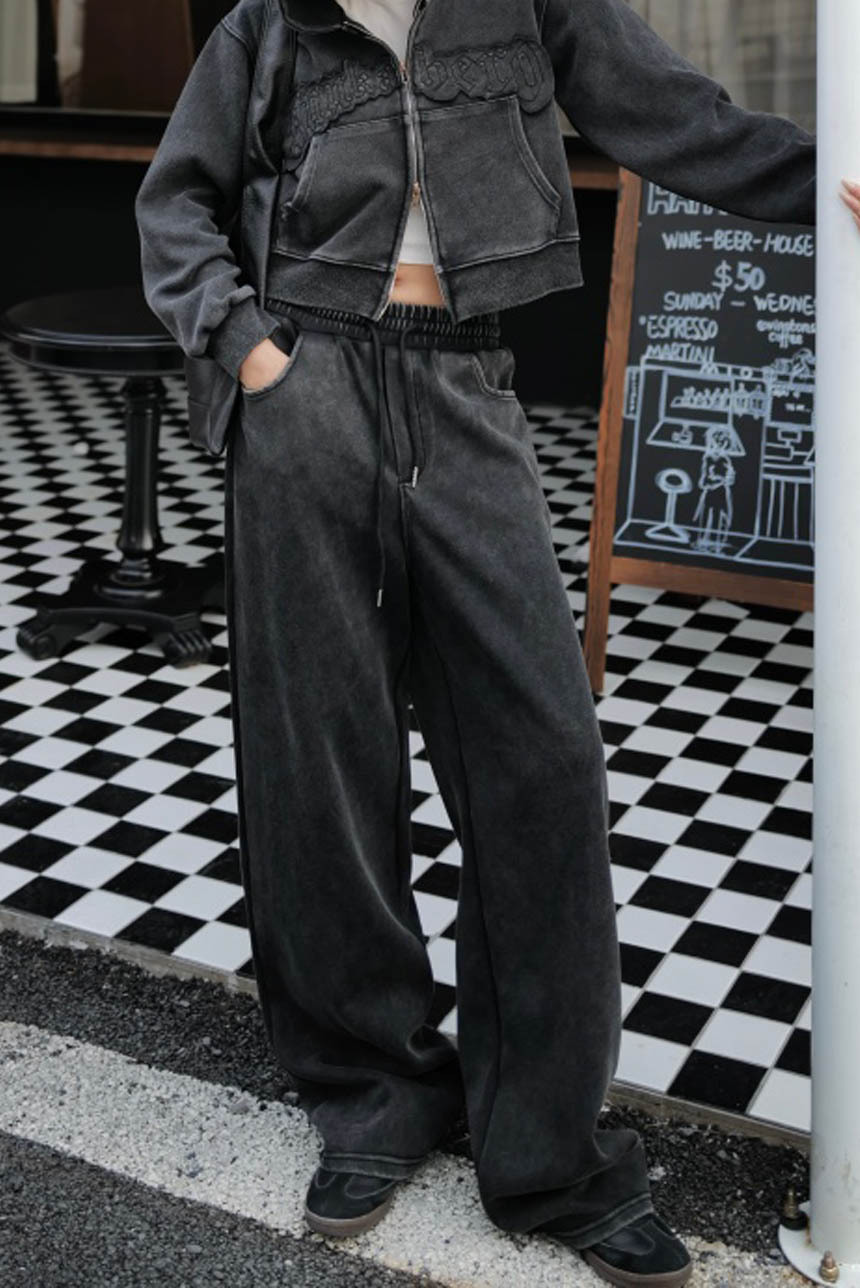 灰系刷舊水洗棉褲