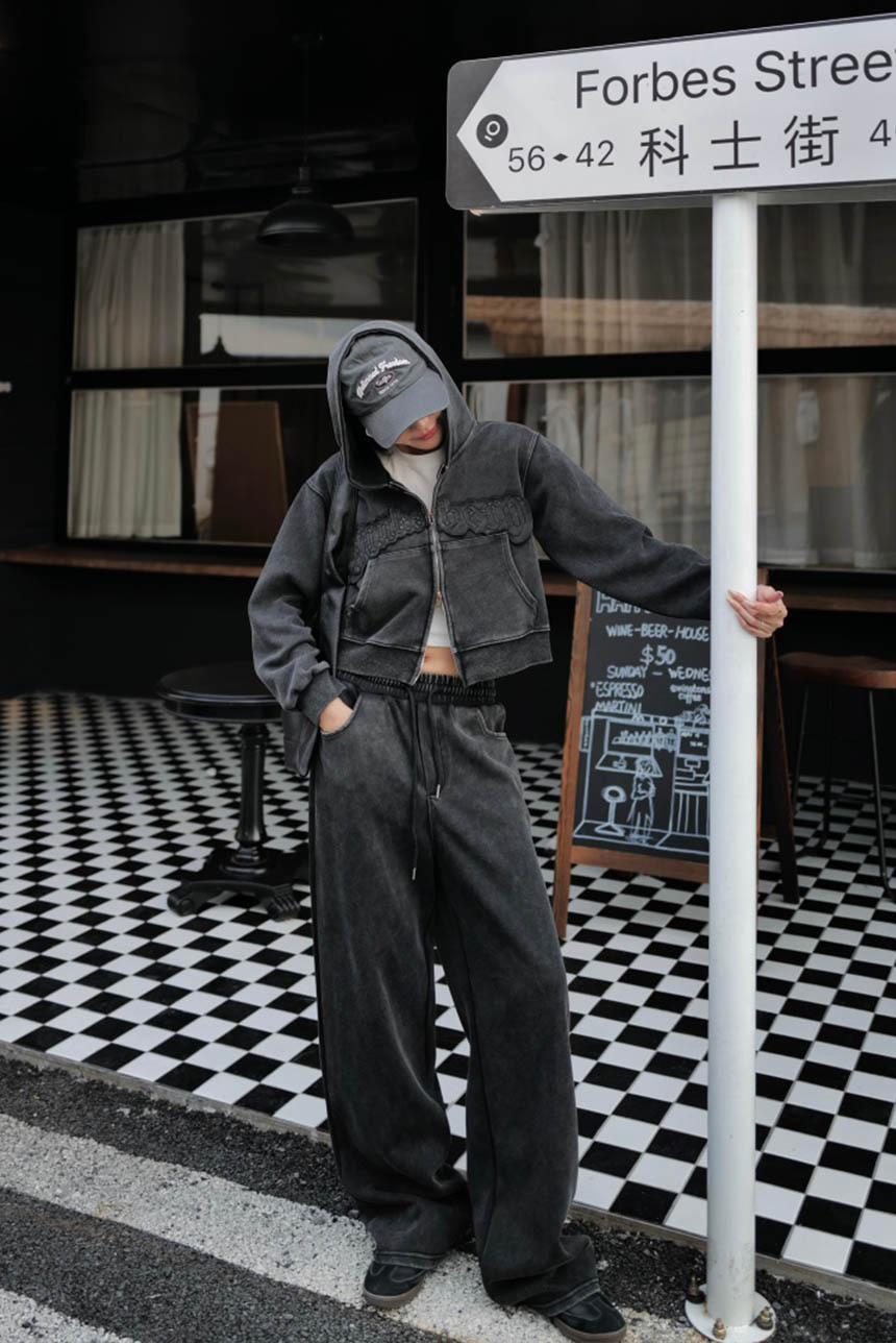 灰系刷舊水洗棉褲