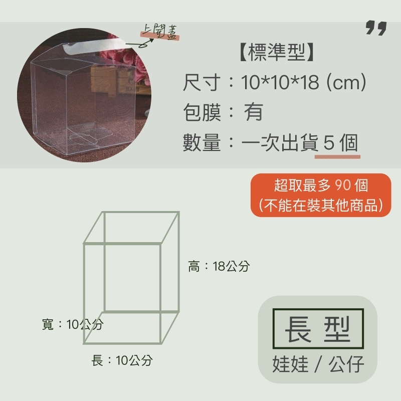 10*10*18公分 PVC透明盒｜包膜款｜包裝盒 公仔盒 防塵盒 選物店 保護盒