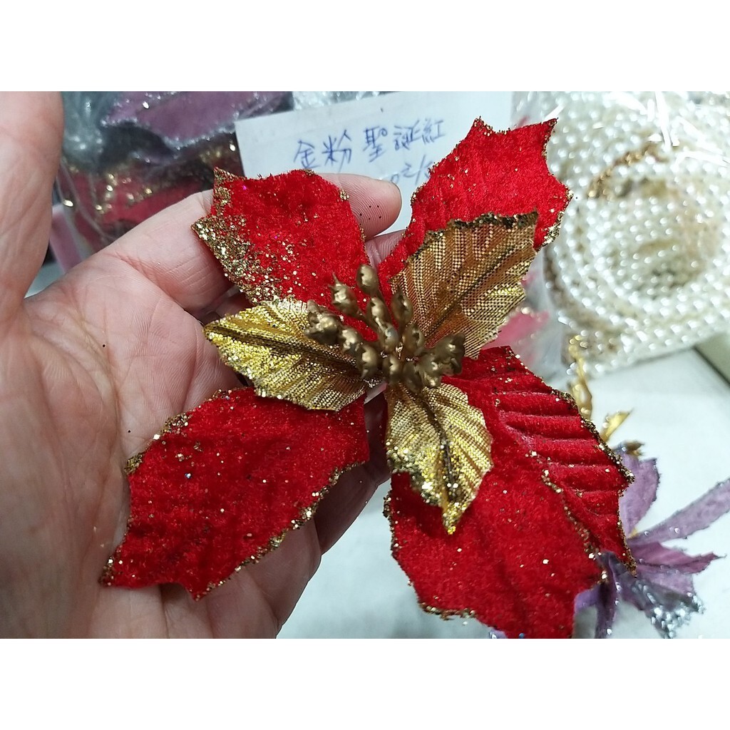 【台灣現貨速發】絲綢緞帶布**聖誕花//聖誕紅**特價一朵15元**有現貨