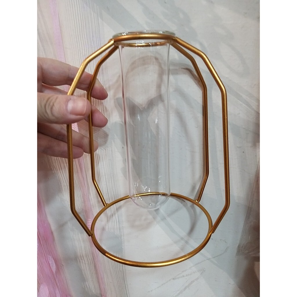 【台灣現貨速發】金色幾何風玻璃試管花器 金色多邊形 有現貨