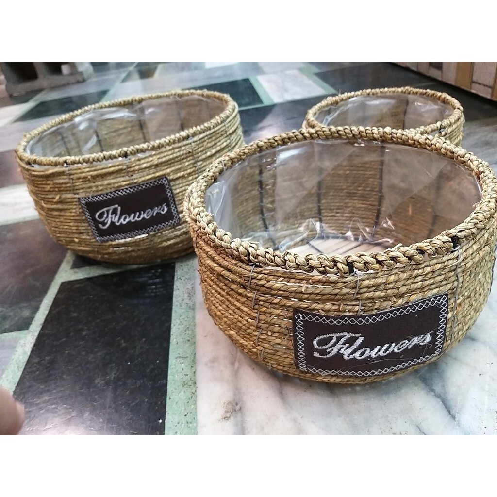 【台灣現貨速發】-鄉村風//CB001圓形竹繩編籃子花器//花盆//一套大中小三件組400元