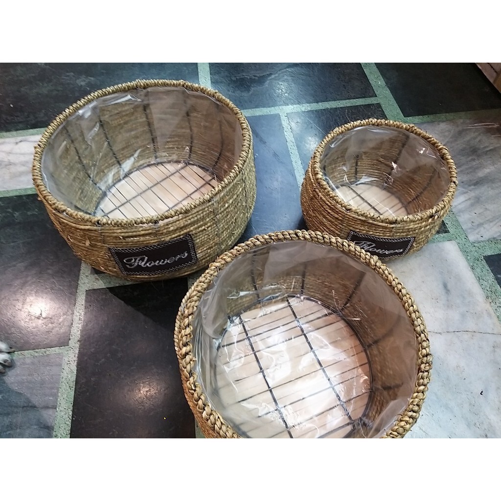 【台灣現貨速發】-鄉村風//CB001圓形竹繩編籃子花器//花盆//一套大中小三件組400元