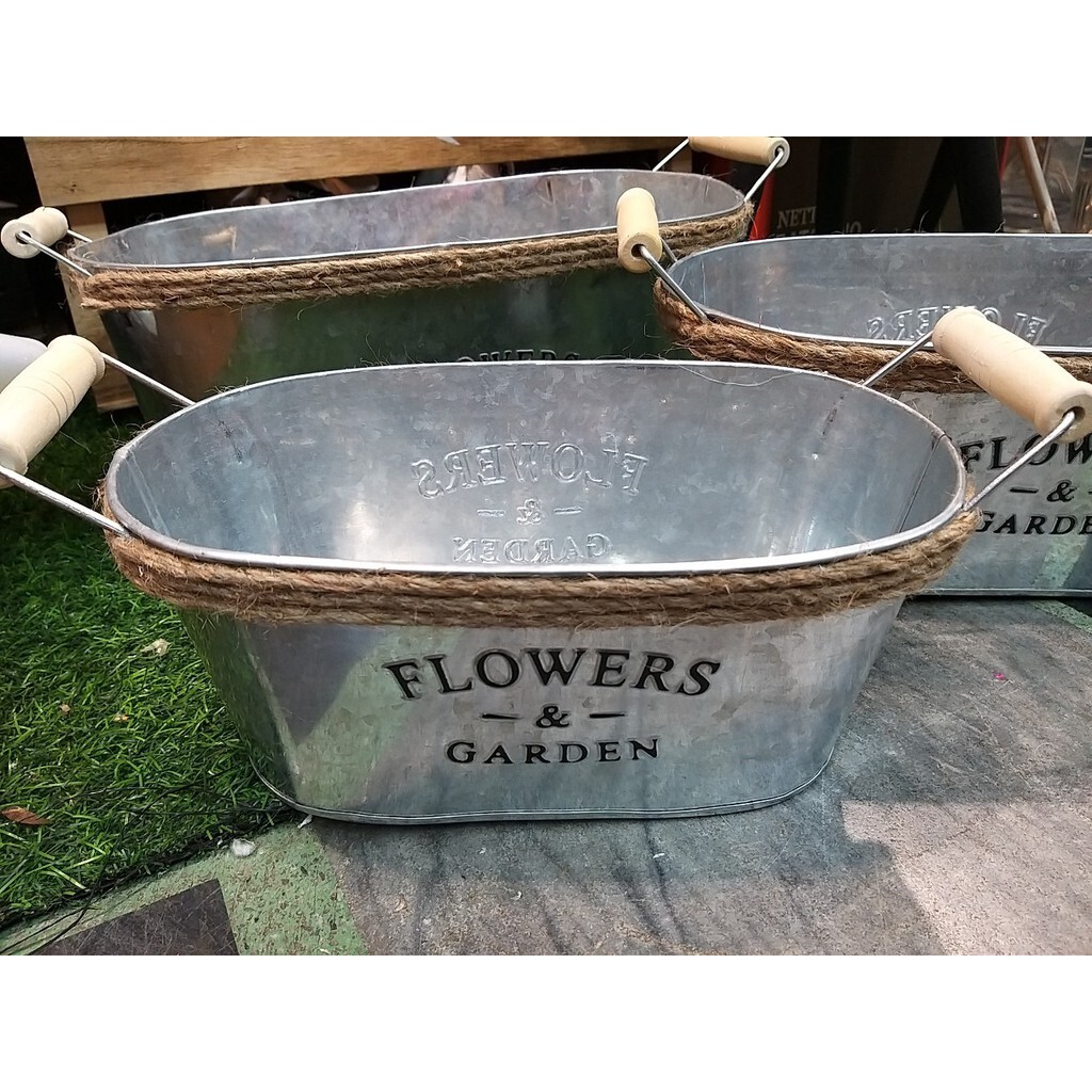 【台灣現貨速發】鄉村風 橢圓鐵花器 花盆 鐵桶