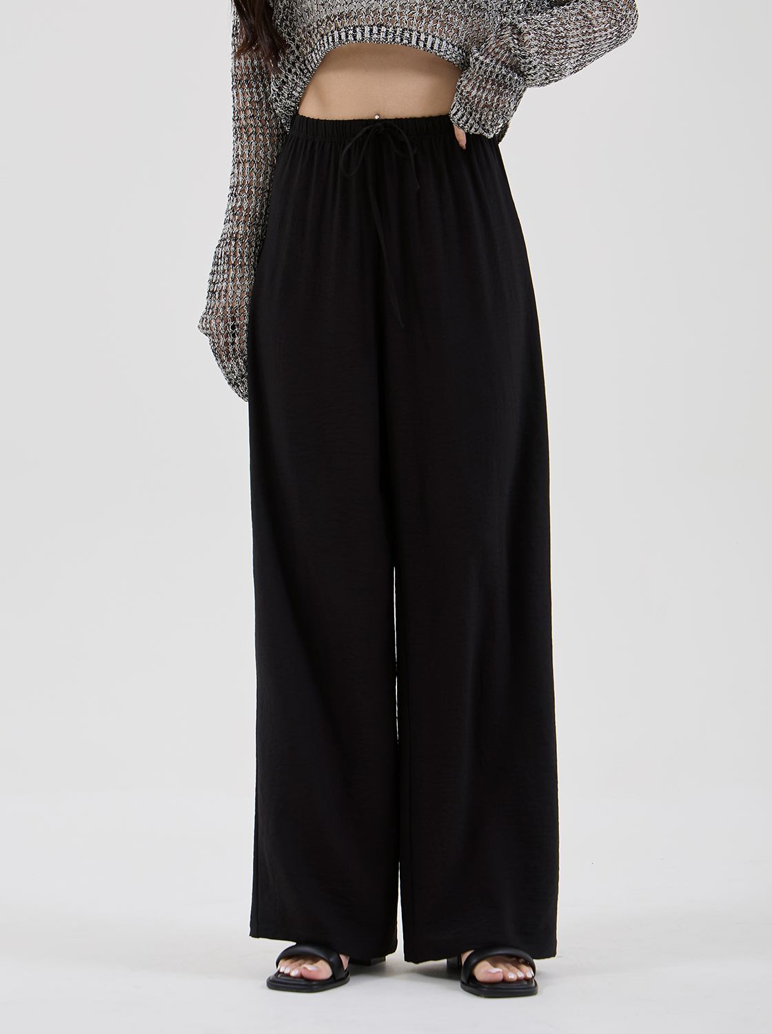 【2件799】【期間限定】簡約休閒抽繩布直筒長褲