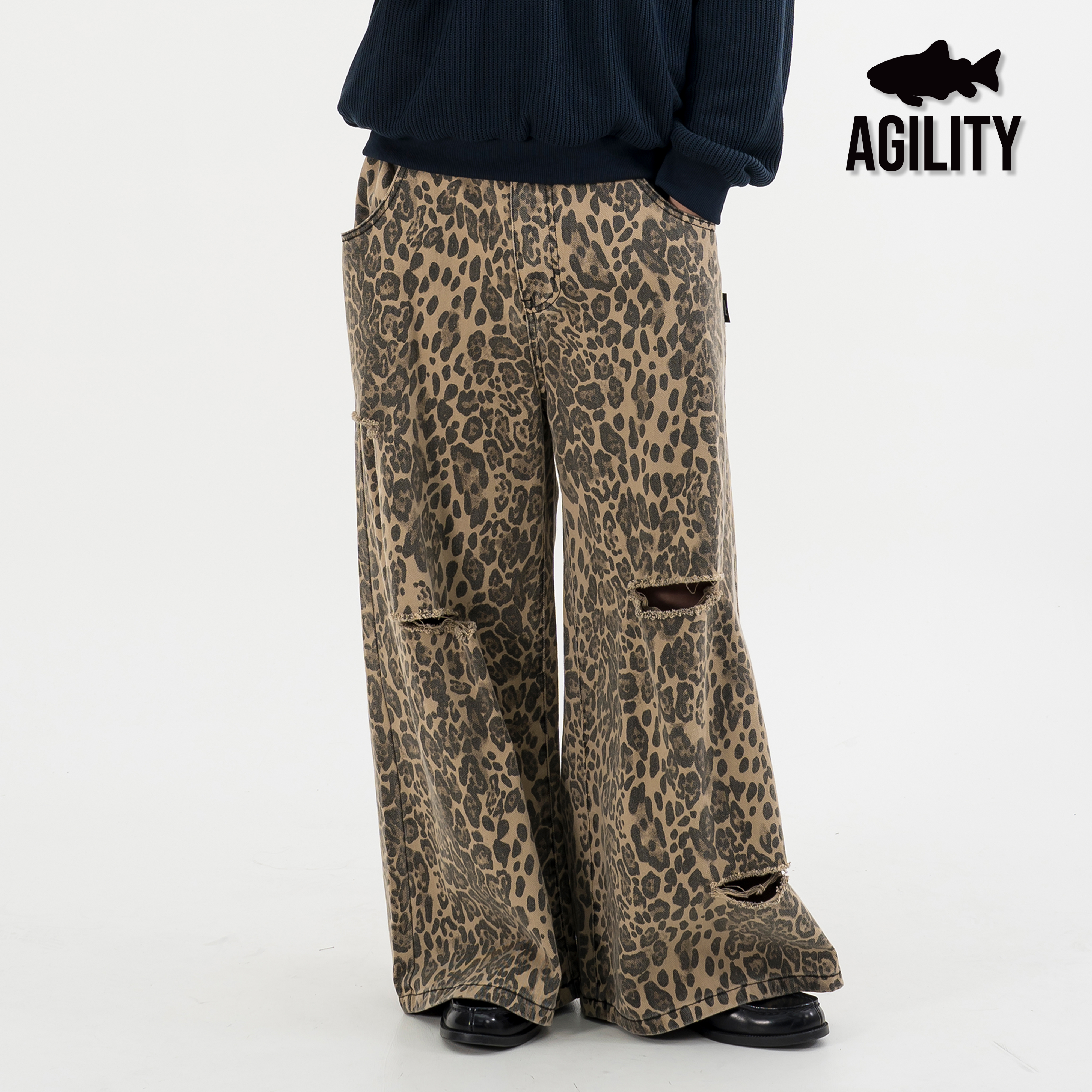 AGILITY Leopard Print Distressed Pants 套裝 破壞 豹紋長褲 [O-LS02]