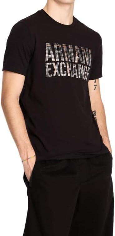 [S] ARMANI EXCHANGE BLACK BIG LOGO PRINT T-SHIRT, 7VZTHA-ZJE6Z-1200 (SAX320)