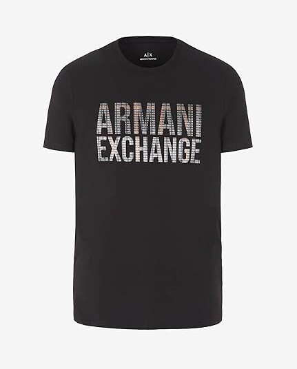 [S] ARMANI EXCHANGE BLACK BIG LOGO PRINT T-SHIRT, 7VZTHA-ZJE6Z-1200 (SAX320)