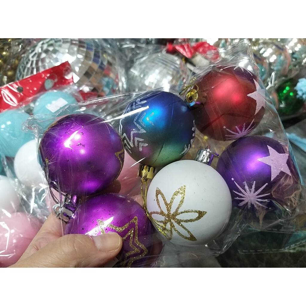 6公分混色亮粉圖樣聖誕球 電鍍球