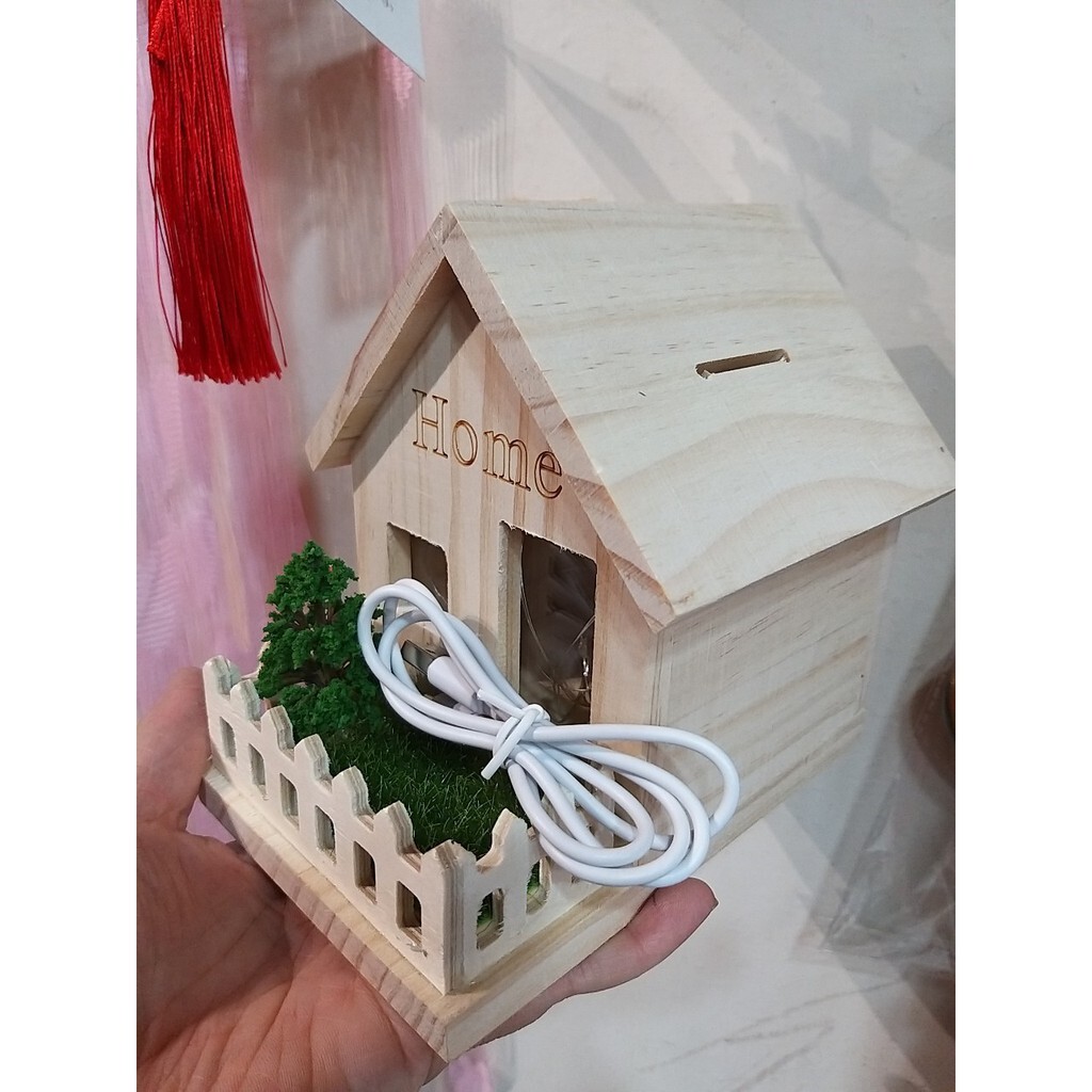 【台灣現貨速發】原木燈屋 木頭小屋 發光燈屋 幸福燈屋 有送usb充電線'