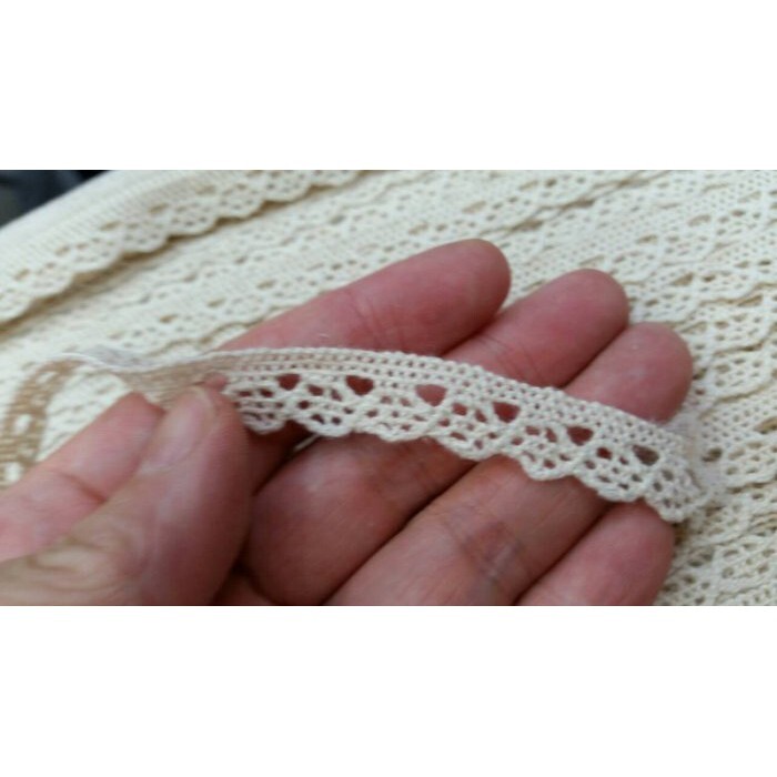 【台灣現貨速發】作髪飾//衣服//竿花-----1公分加厚米色平面蕾絲1碼5元