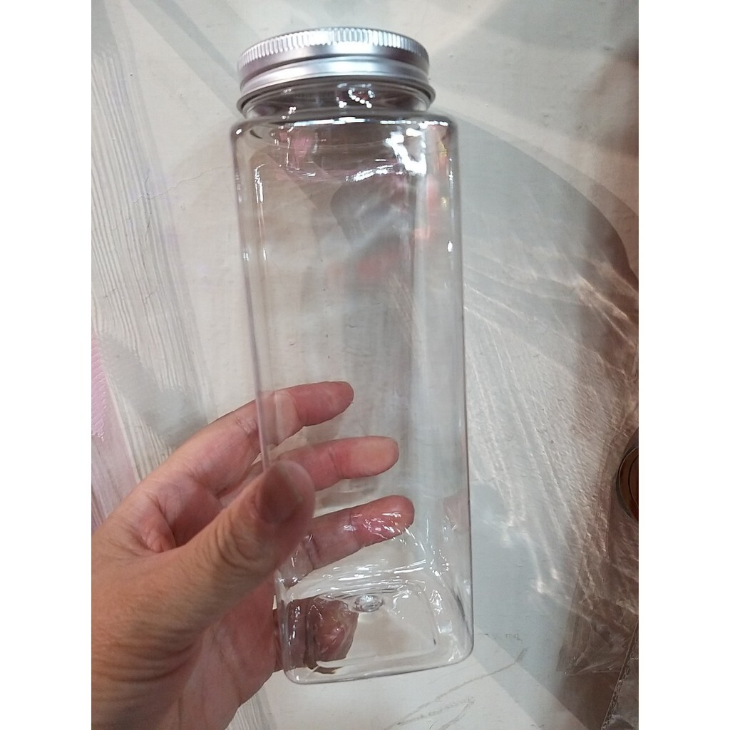【台灣現貨速發】台灣現貨-福利品一個15元==方形5.5*17.5公分透明塑膠罐//鋁蓋塑膠瓶