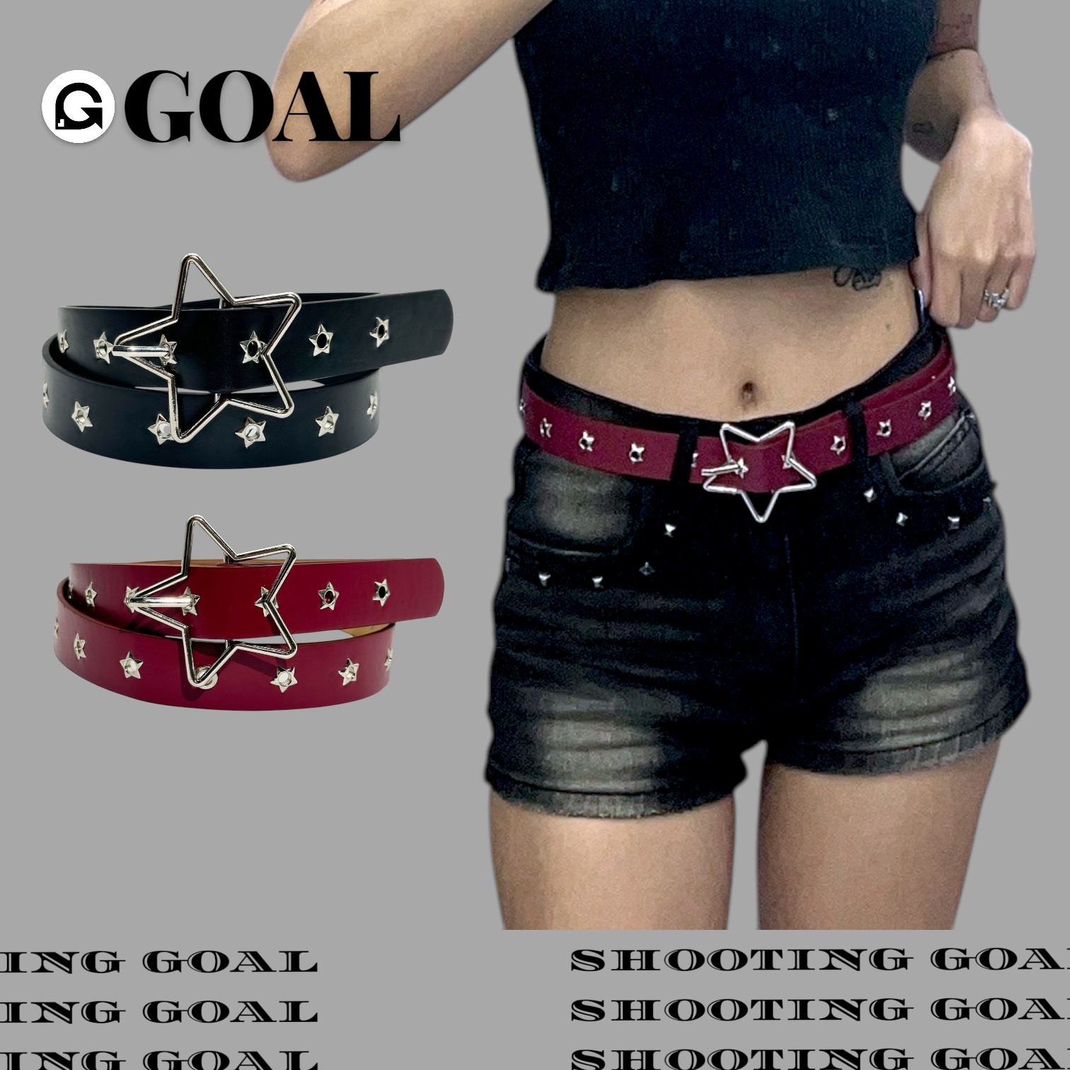 (GOAL) 鉚釘五芒星皮帶