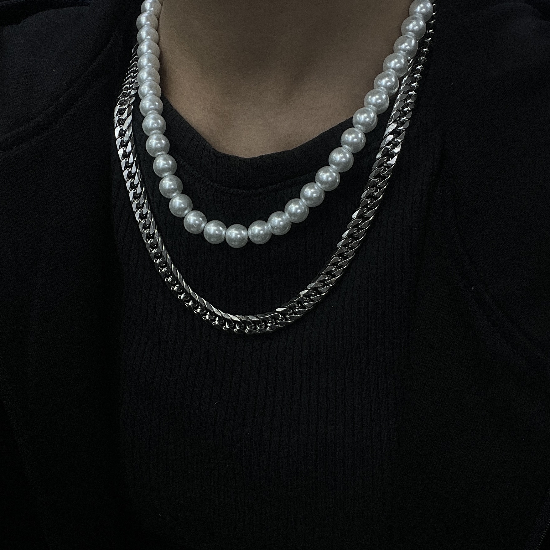 (GOAL) 鈦鋼珍珠古巴項鍊