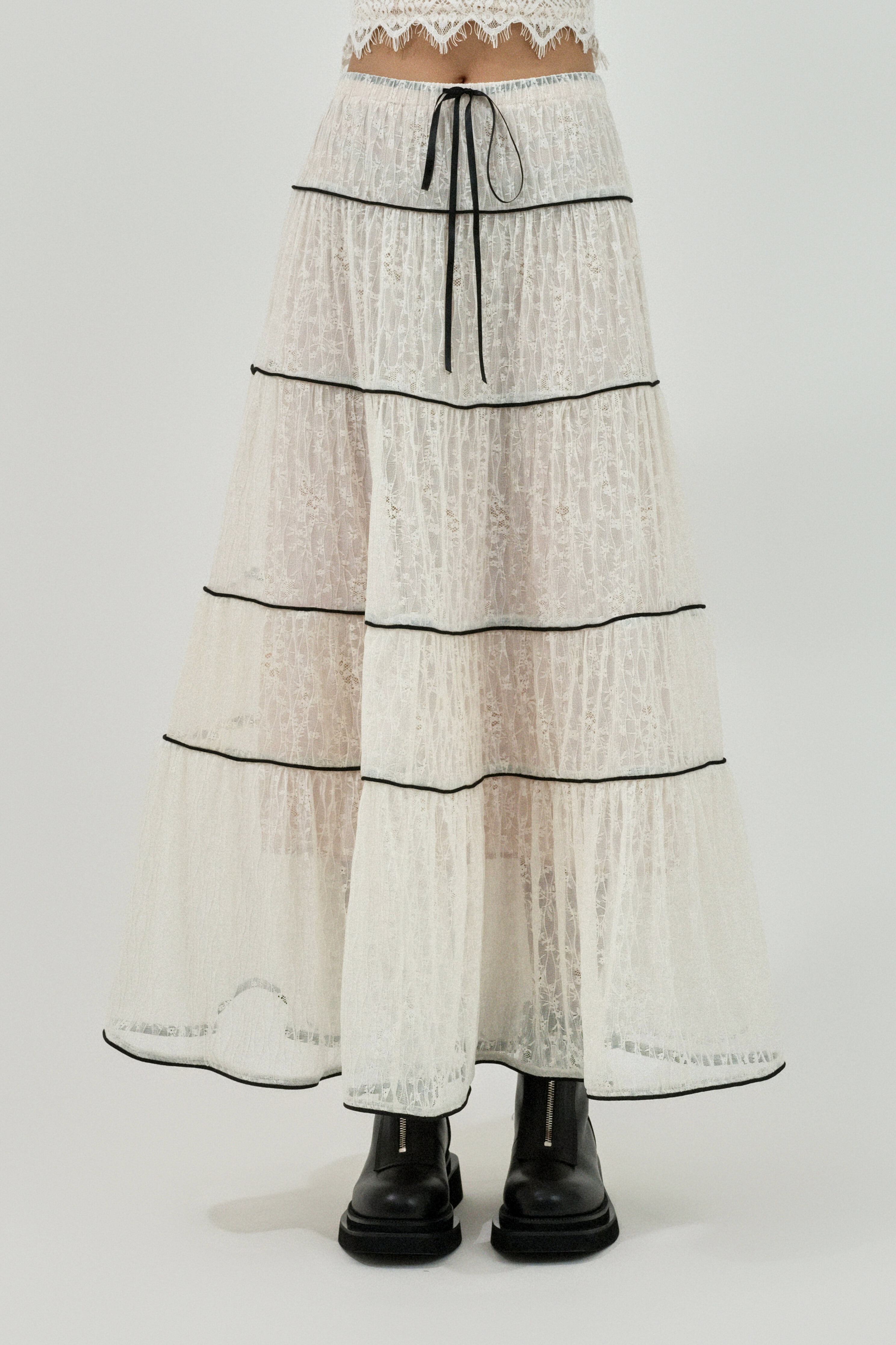 撞色骨蕾絲網蛋糕裙 (預購產品）