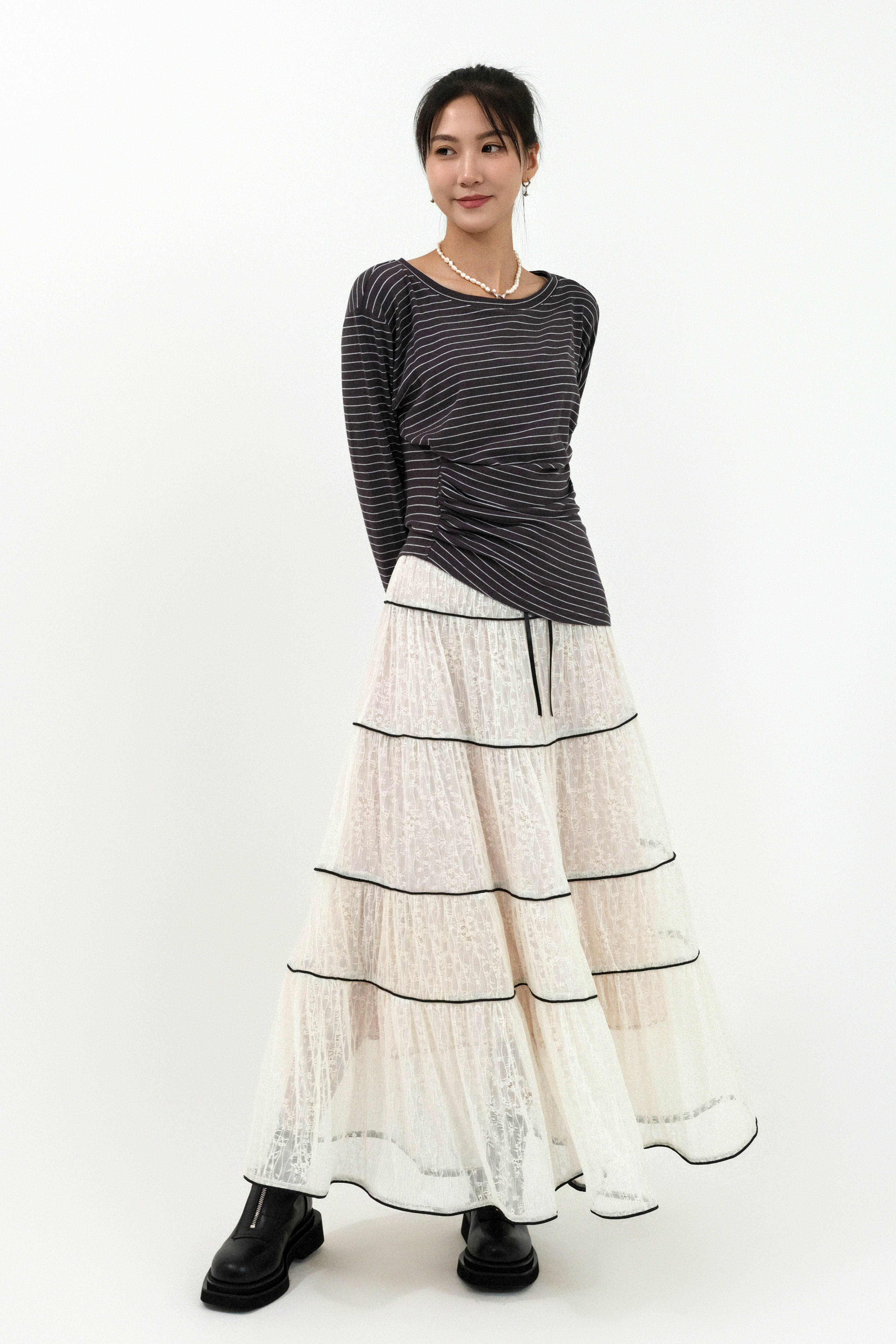 撞色骨蕾絲網蛋糕裙 (預購產品）