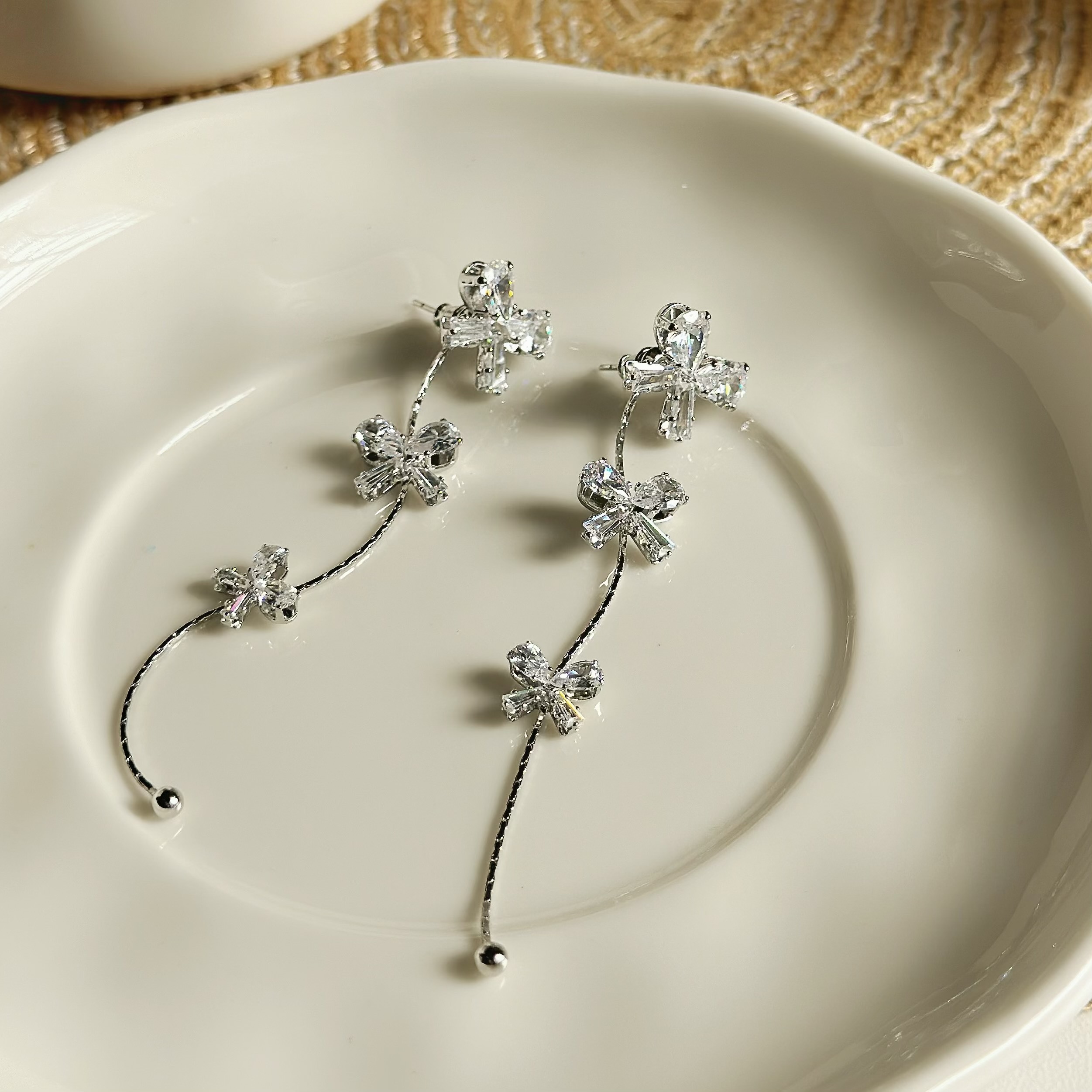 C164鋯石蝴蝶結前後扣兩戴式垂吊