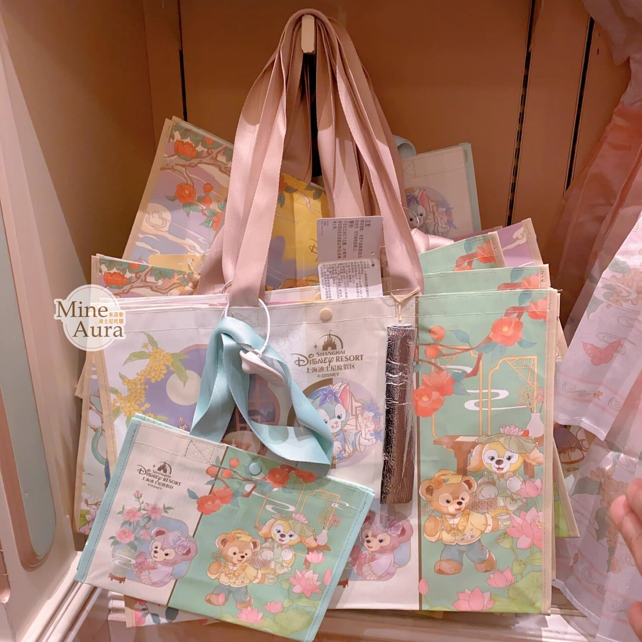達菲和朋友們 花間綺夢系列 圖案 手提 環保袋 購物袋 附收納袋 -上海迪士尼樂園