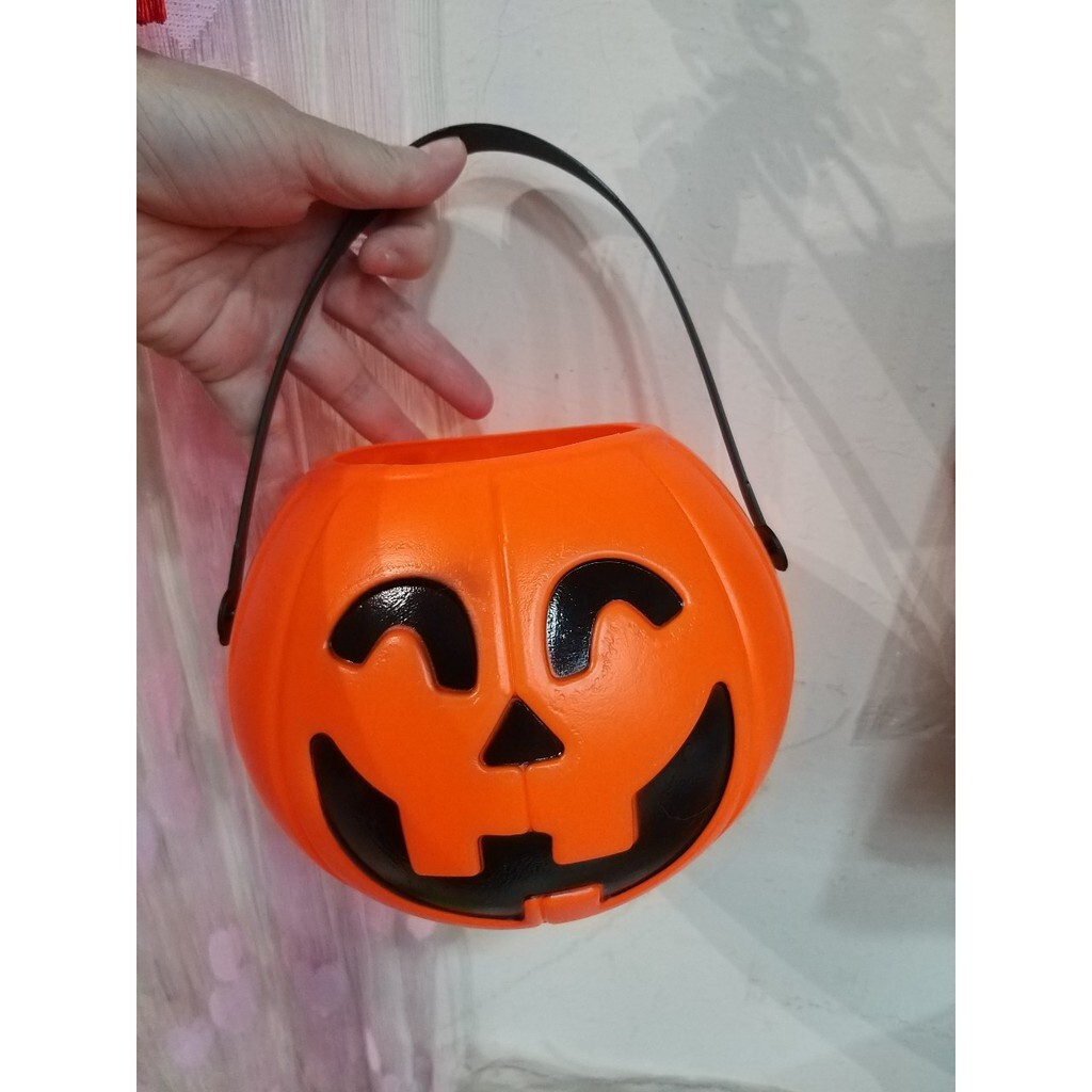 【台灣現貨速發】南瓜提籃 南瓜提桶 糖果籃 萬聖節道具｜（大）高14公分大南瓜提桶