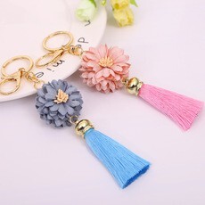 【台灣現貨速發】鑰匙圈配件吊飾----花朵絲線流蘇鑰匙扣  鑰匙圈