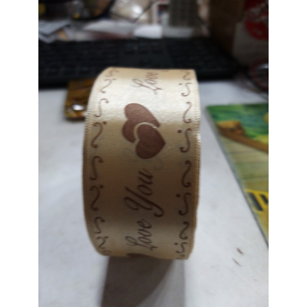 【台灣現貨速發】4公分印愛心LOVE  YOU秀士帶(香檳金色)25碼80元