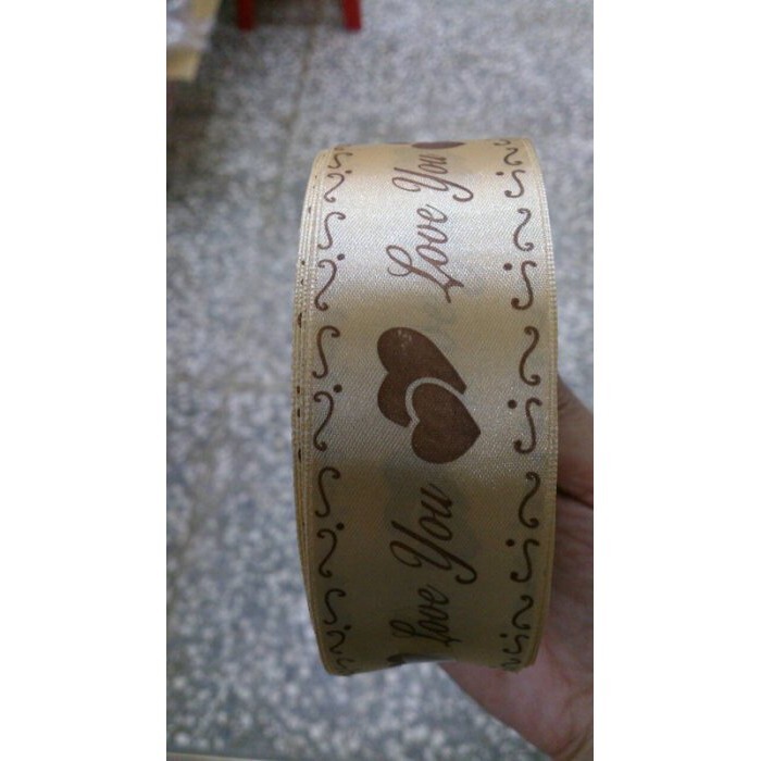 【台灣現貨速發】4公分印愛心LOVE  YOU秀士帶(香檳金色)25碼80元