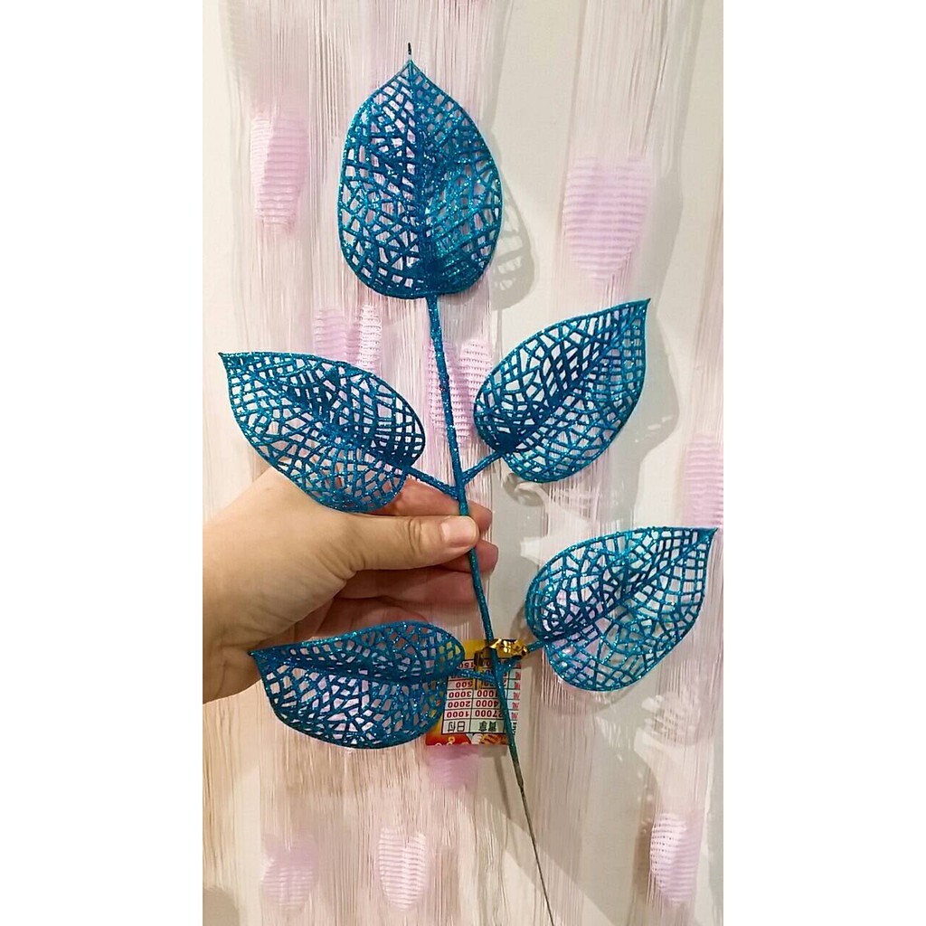 【台灣現貨速發】聖誕節**乾花設計//新年裝飾**亮粉**蔥粉5片葉子枝