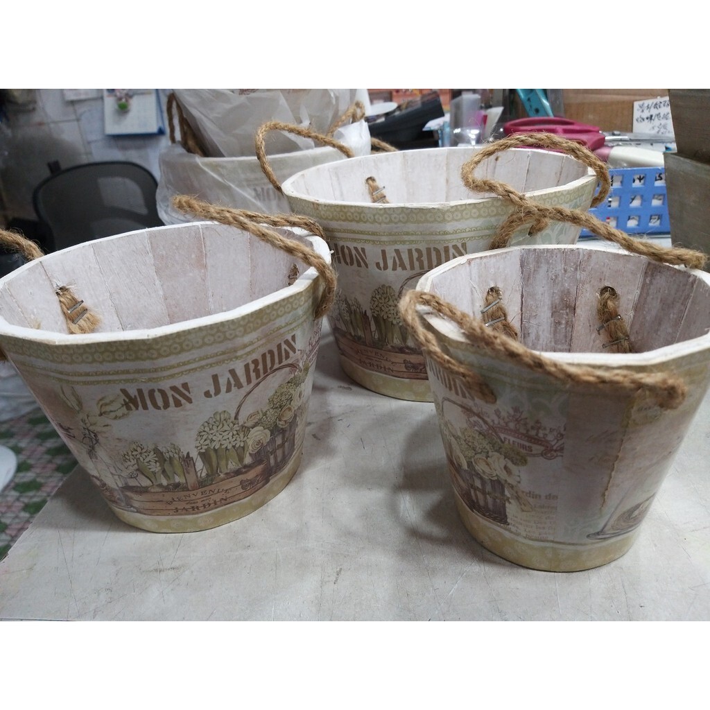 【台灣現貨速發】編號M77歐風彩繪木頭花器//木盒