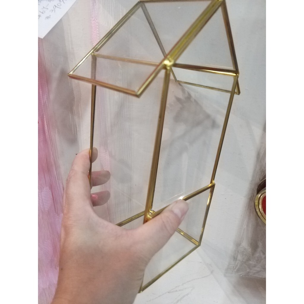 【台灣現貨速發】M299幾何金邊玻璃花器(菱形//珠寶盒//玻璃屋))350元
