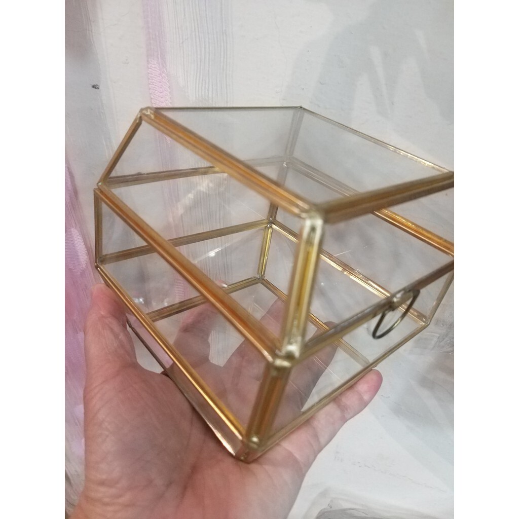 【台灣現貨速發】M299幾何金邊玻璃花器(菱形//珠寶盒//玻璃屋))350元