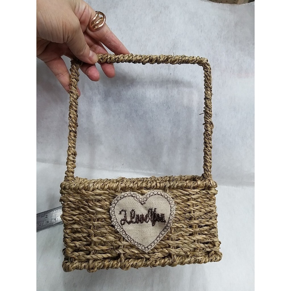 【台灣現貨速發】草繩編織籃 編織籃 草籃 籃子花器｜小長條造型｜鄉村風 多肉植物 插乾花