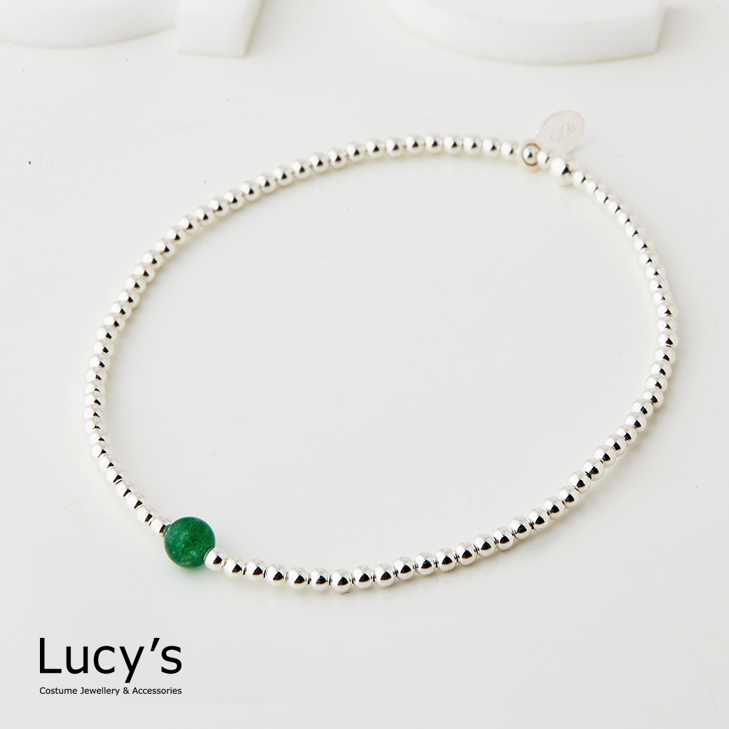 925純銀 簡約玉髓 彈性手鍊 (94802)